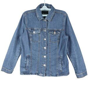 bpc Selection Women's Stretch Blue Denim Jacket‎ Size 12 Flap Pockets Buttons